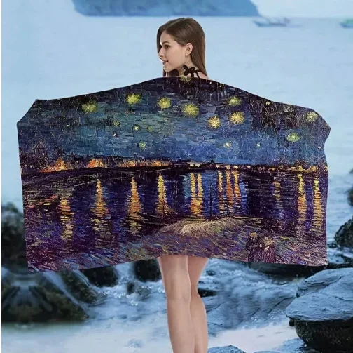 1 Van Gogh Starry Night Style Extra Large Soft Towel with Vortex Nebula Printed Microfiber Bath Towel Ideal Gift Beach Towel