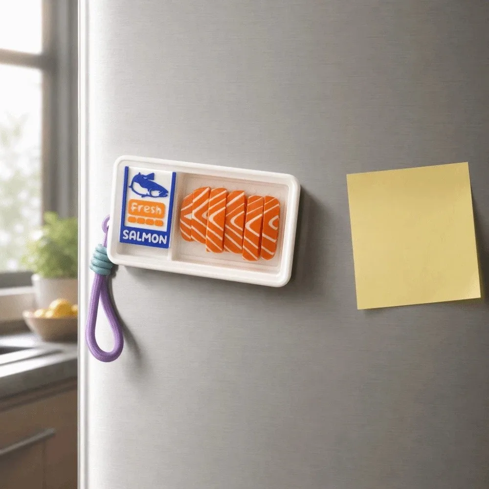 3D Printed Salmon Fridge Magnet Creative Unique Fresh Food Refrigerator Magnets Funny Decorative Salmon Slices Pendant