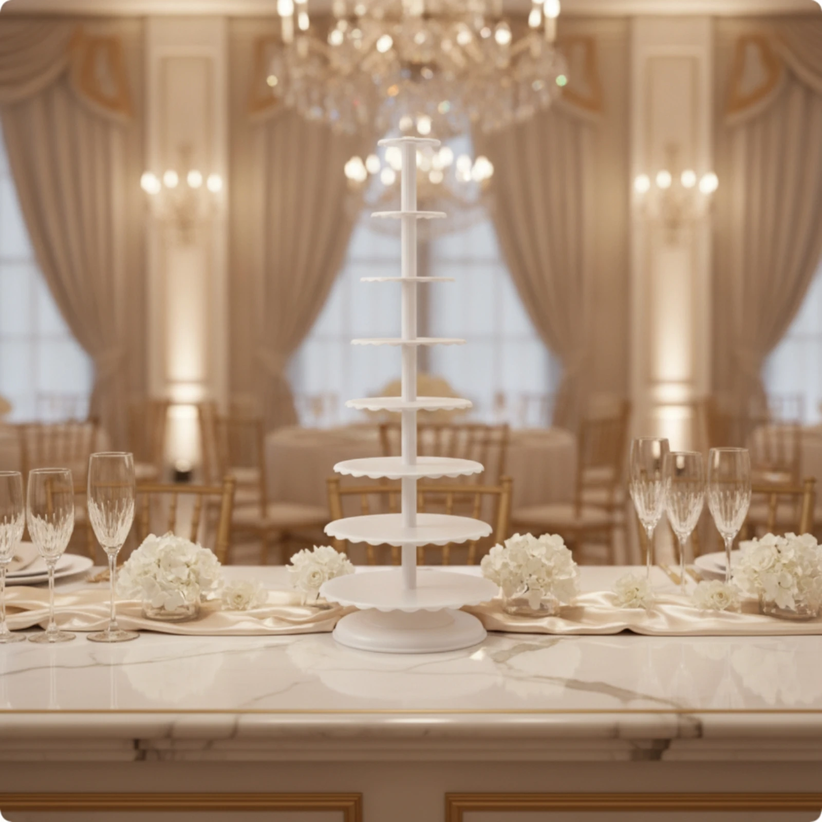 Multi-Tier Cake Stand Plastic Cake Stand with Scalloped Plates Serving Platter Stackable White for Bakers, Weddings, Bakeries