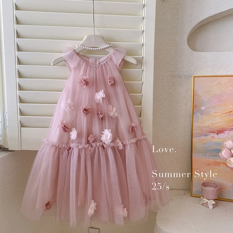 

Girls' Dress 2025 Summer Fashionable Children's Princess Dress Sweet and Cute Mesh for Little Girls in Summer