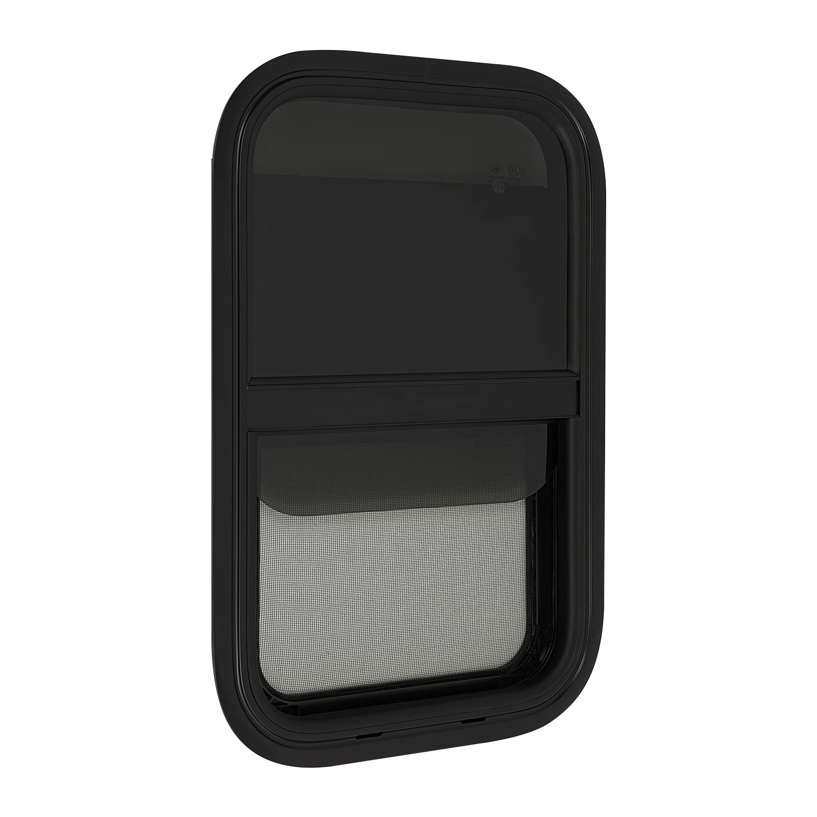 Fenêtre coulissante verticale RV 350x550mm, cadre en alliage d'aluminium noir, verre trempé teinté avec moustiquaire intégrée, fenêtre étanche résistante aux UV pour camping-car, remorque, camion, véhicule de construction