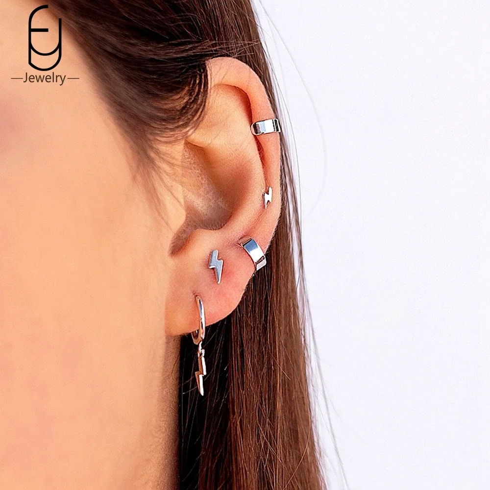 925 Sterling Silver Needle Vintage Gold Earrings for Women Fashion Lightning Pendant Hoop Earrings Wedding High Luxury Jewelry