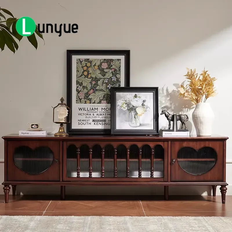 American Modern Solid Wood TV Cabinet with Locker Elegant Living Room Furniture Storage Console Table for Home Entertainment