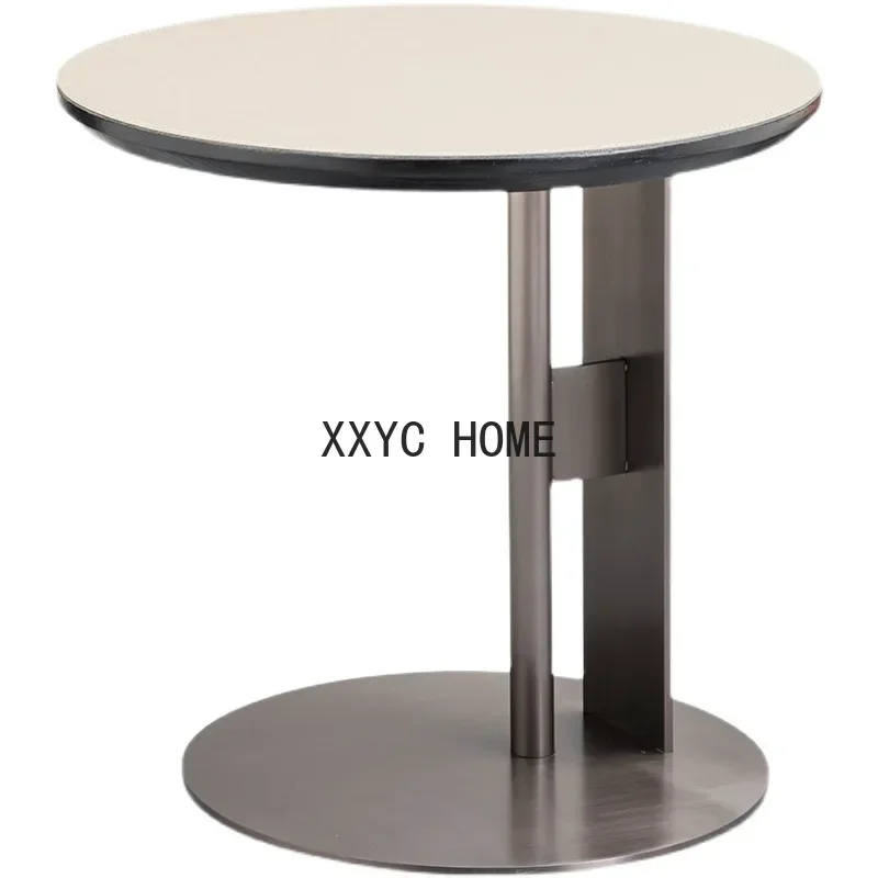 Table d'Appoint Ronde Minimaliste Italienne en Cuir, Petite Table Basse Créative, Mobilier de Styliste Moderne