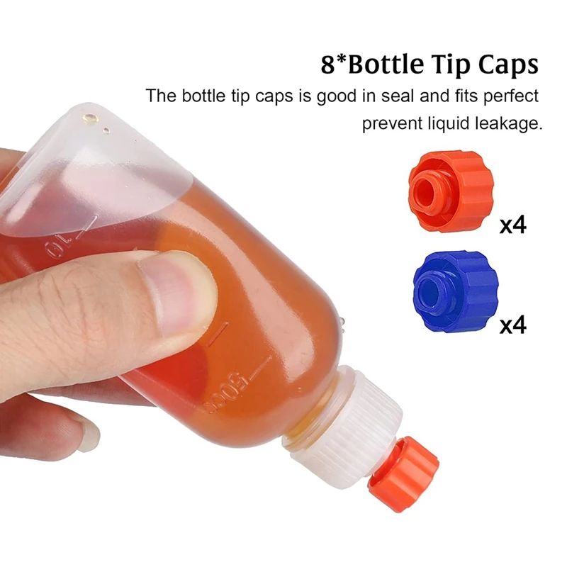 9Pcs Glue Applicator Bottles,30Ml 50Ml 100Ml Squeezable Dropper Bottles With 20 Blunt Needle Tips, 8 Caps & 4 Funnels