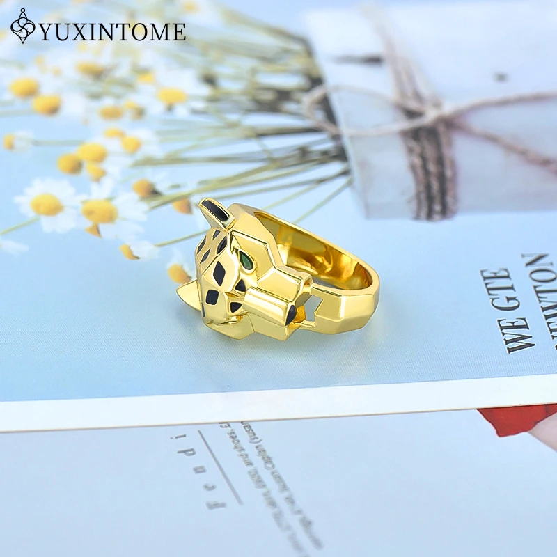 24k Gold-plated Leopard Enamel Ring 6/7/8 Size Leopard Head Ring Unisex Personalized Fashion Jewelry Gift