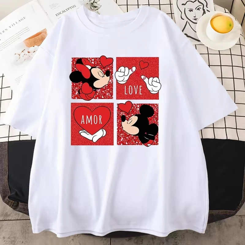 25 الصيف موضة جديدة ميكي ميني ميني 2025 مطبوعة مستديرة الرقبة لطيف حفلة مطبوعة رداء علوي غير رسمي كم قصير كبير