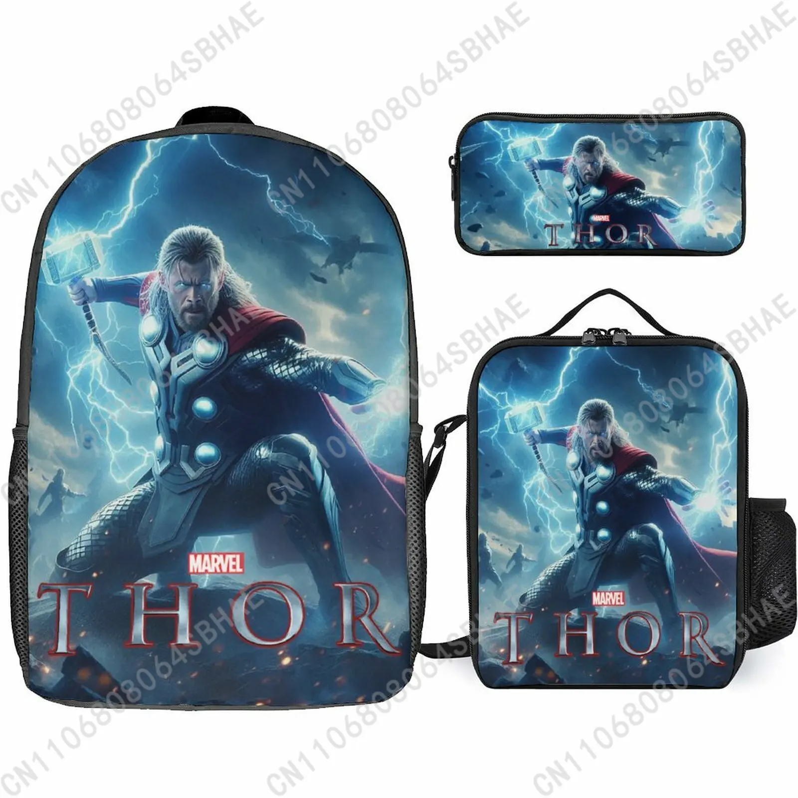 

Marvel The God of Thunder School Backpack For Teen Middle High School Students 3Pcs Bookbag Lunch Tote Bag Pencil Pouch Cosplay