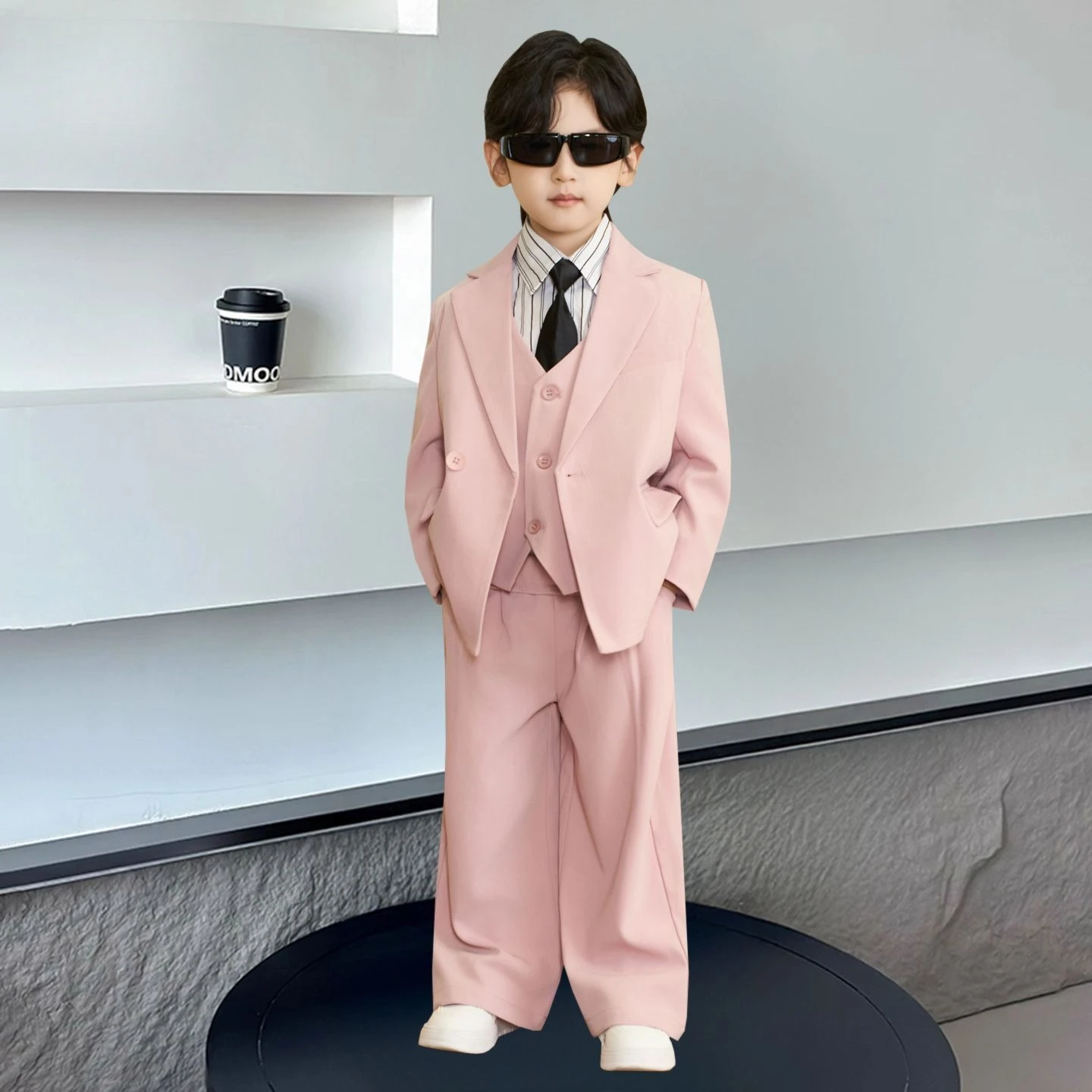 Boys Suit Set British Style Formal Blazer Vest Pants Kids Gentleman Tuxedo Outfit