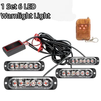 4X 6 LED Remote Emergency Warning Lamp 12V Wireless Control Strobe Grille Light Flashing For Auto Police Truck Car Accessories