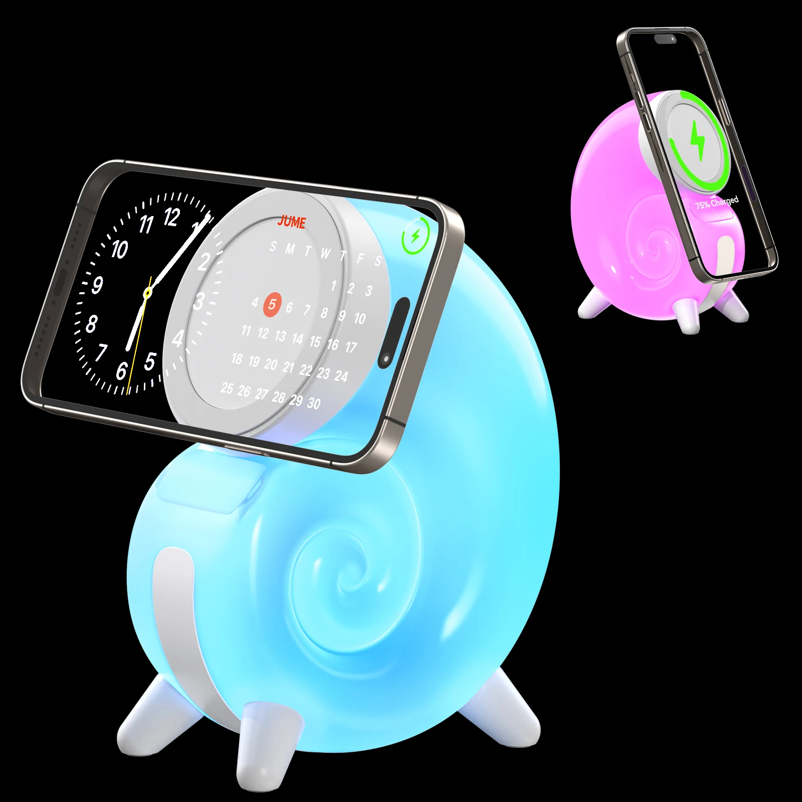 100W Magnetic Suction Wireless Charger Conch Shaped with Colorful Ambient Light Suitable for Apple IPhone 15, 14, 13, 12 Series