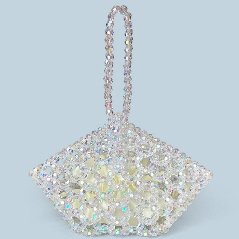 

Fashion Trend Transparent Acrylic Beaded Wrist Bag for Women Hand-woven Bling Evening Bag Irregular Shape Hollow Out Clutches