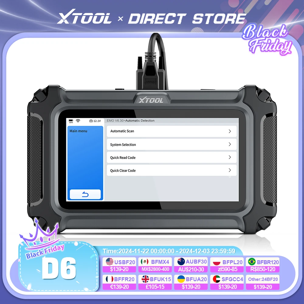 XTOOL D6 Full System Car Diagnostic Tool Automotive Scanner 15 Reset Services Lifetime Free Update FCA Autoauth CAN FD PK IP508