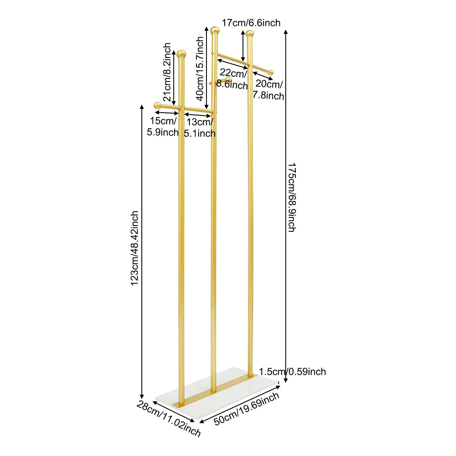 Gold Iron 19.69 * 11.02 * 68.9 Inch Clothes Storage Rack High Load-bearing Clothes Hanger Simple Secondary Cleaning Area