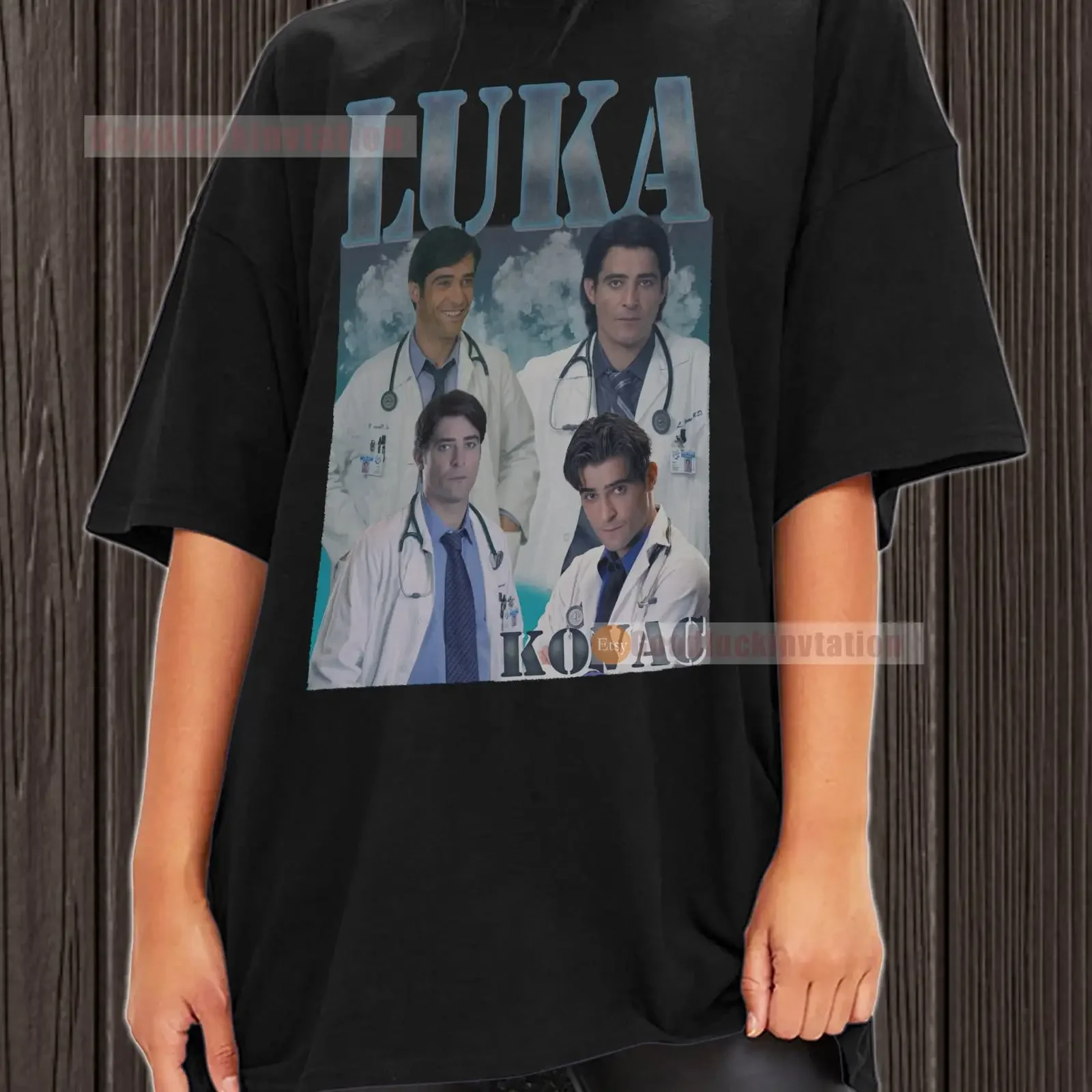 Camiseta Luka Kovac de algodón vintage de los años 90, cuello redondo, estilo vintage, lavado, gráfico, ropa de calle, ropa de diseñador de moda, versátil