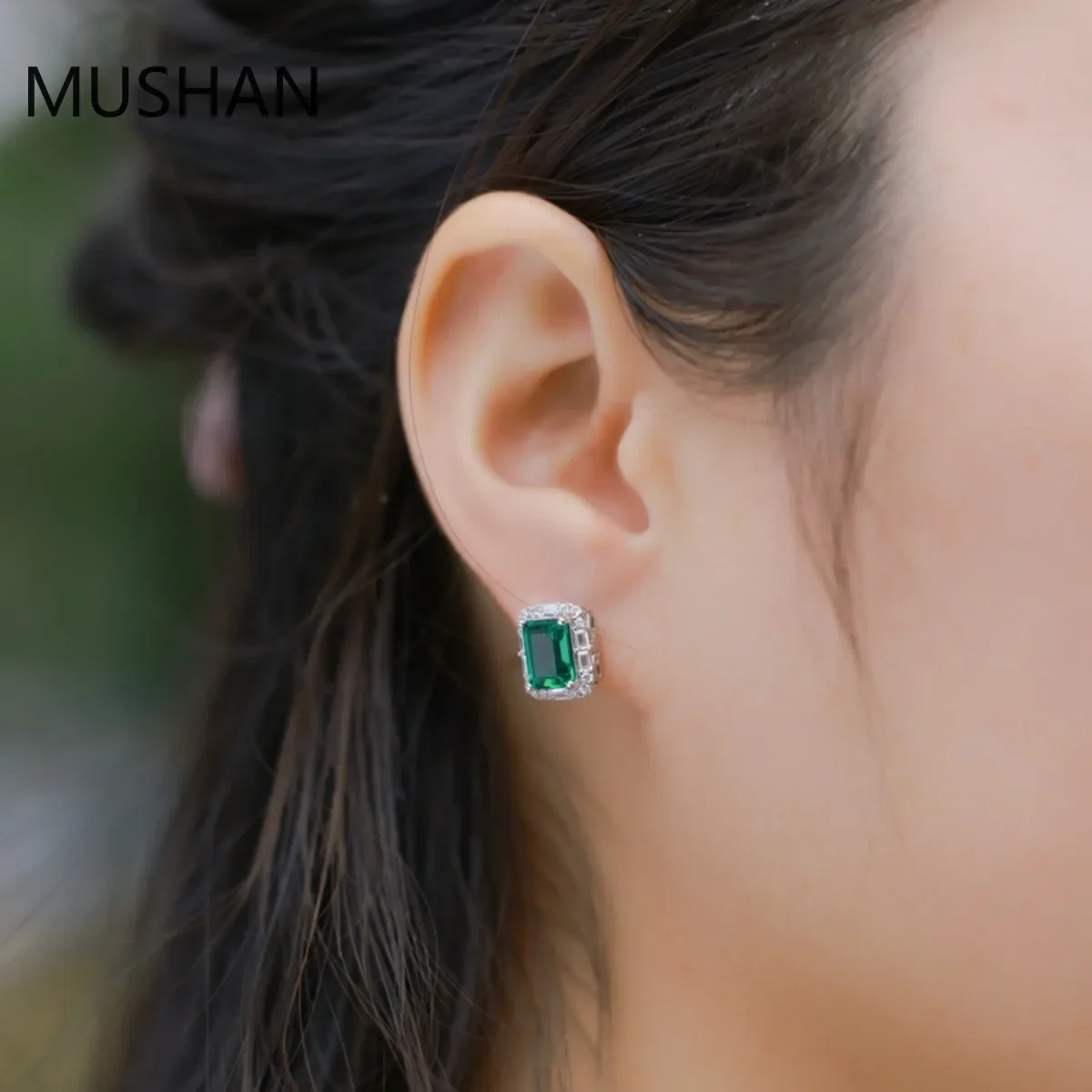 MUSHAN Luxury Jewelry S 925 Sterling Silver Stud Earrings Women GRC Certificated Lab Grown Emerald Earrings Stud Ear Pin Jewelry 2