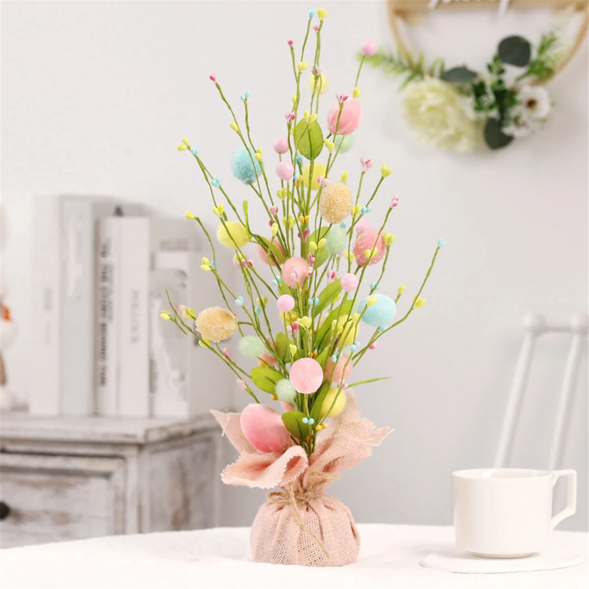 Easter Egg Tree with Delicate Ornaments Colorful Easter Decorations Tabletop Decor Artificial Plant Wedding Gift