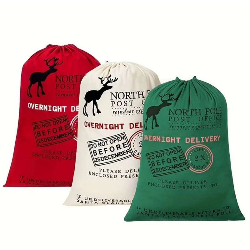 أكياس هدايا عيد الميلاد من سانتا الخيش مع رباط 26 بوصة × 19 بوصة لتخزين عبوات عيد الميلاد الكبيرة، هدايا حفلات عيد الميلاد #4