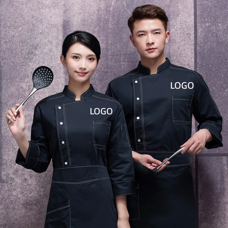 Jesienno-zimowy mundur szefa kuchni cateringowej Odzież robocza z długim rękawem Nadrukowane logo Nazwa haftu Restauracja Hotel Płaszcz kuchenny