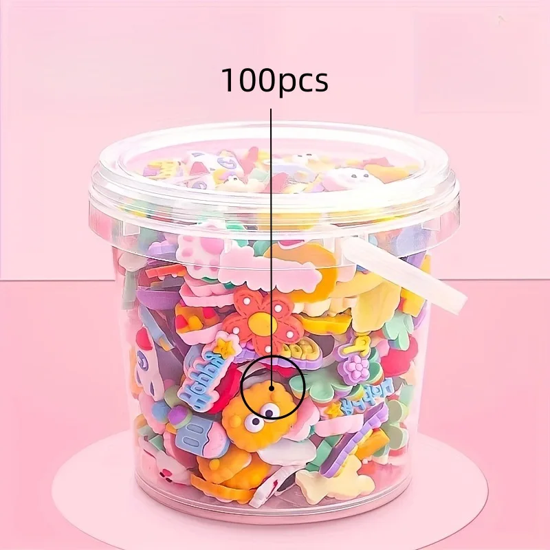 สติกเกอร์ยางนิ่มลายดอกไม้และสัตว์แบบ DIY 100 ชิ้น - อุปกรณ์เสริมงานฝีมือสำหรับเคสมือถือ ที่ใส่ดินสอ แก้วน้ำ และกิ๊บติดผม