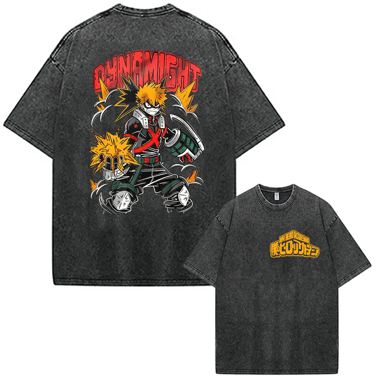 Vintage Washed My Hero Academia Anime T Shirt Japanese Manga Katsuki Bakugo Graphic T-shirts Y2k Men's Oversized Cotton T-shirt
