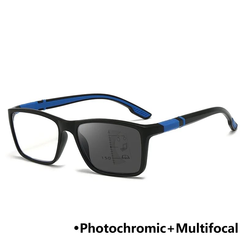 Vintage fotochromowe wieloogniskowe okulary do czytania antypoślizgowe inteligentne okulary do starczowzroczności okulary o wysokiej rozdzielczości blokujące niebieskie światło