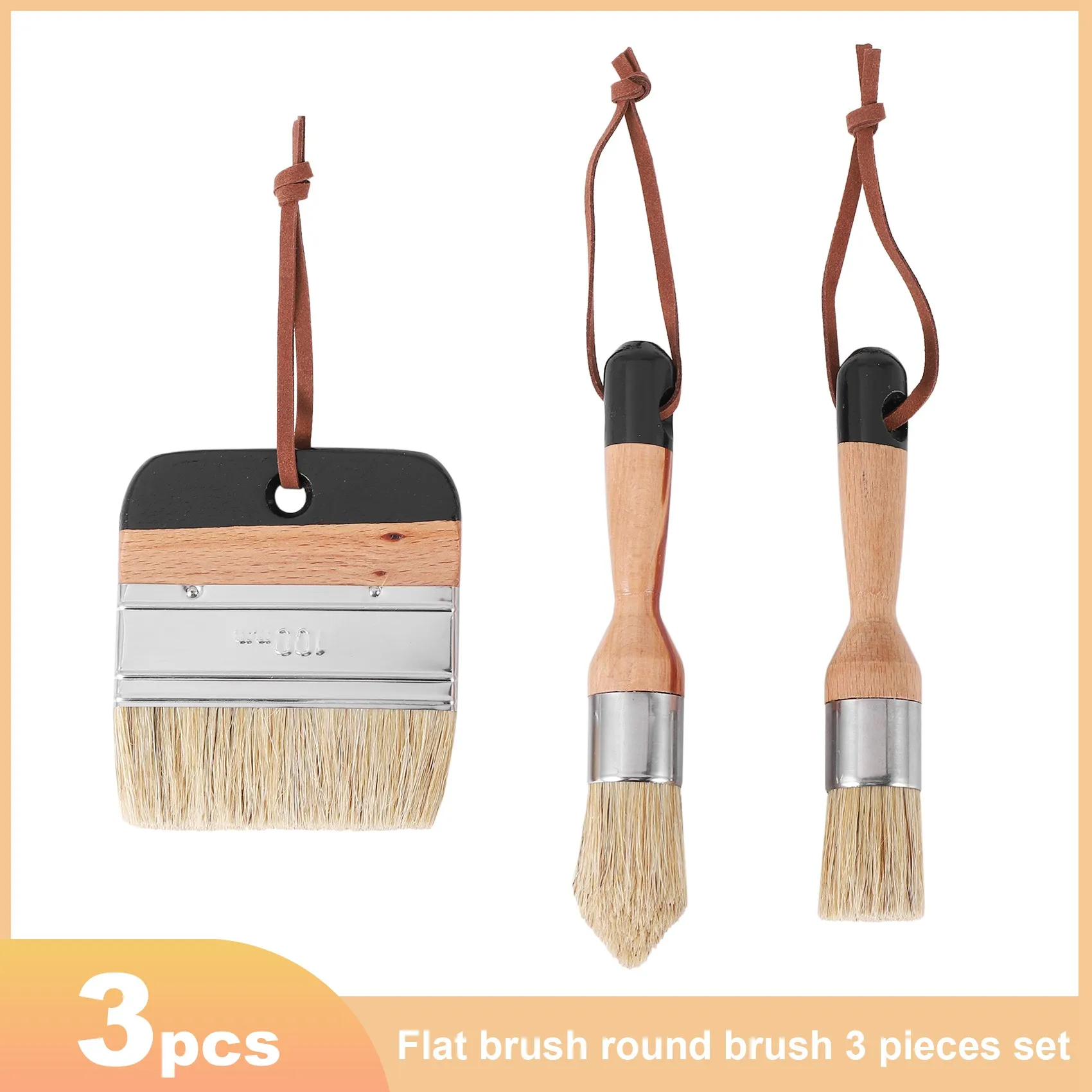 A76K Paquete de 3 pinceles de cerdas para tiza y cera, pinceles para plantillas, para muebles de madera, decoración de paredes del hogar