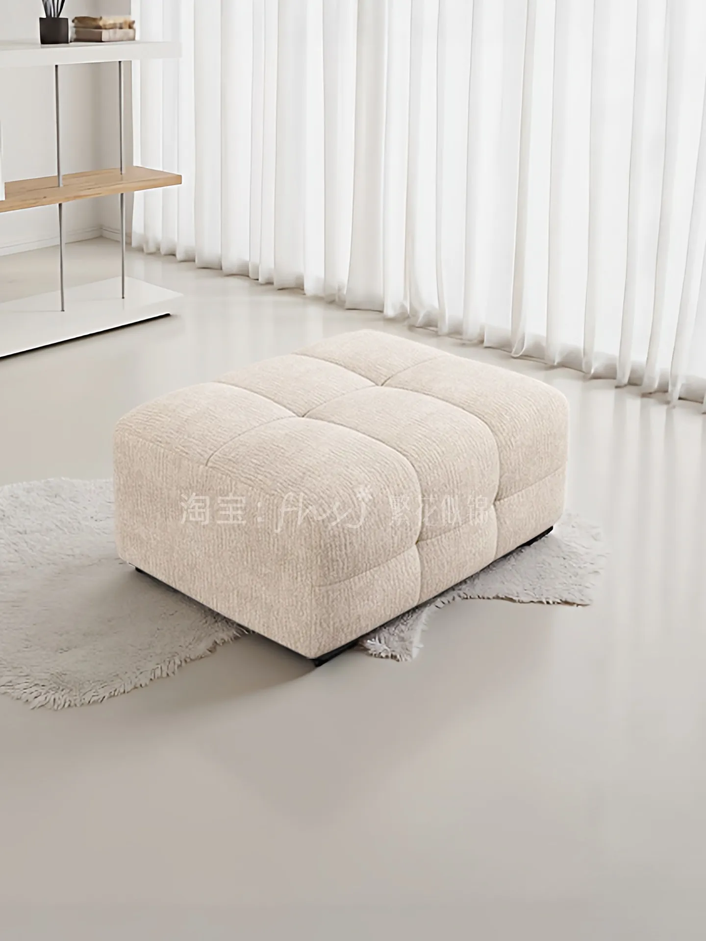 elegant Luxurious and chenille Lawrence fabric sofa footstool, living room chaise lounge, single square shoe changing stool