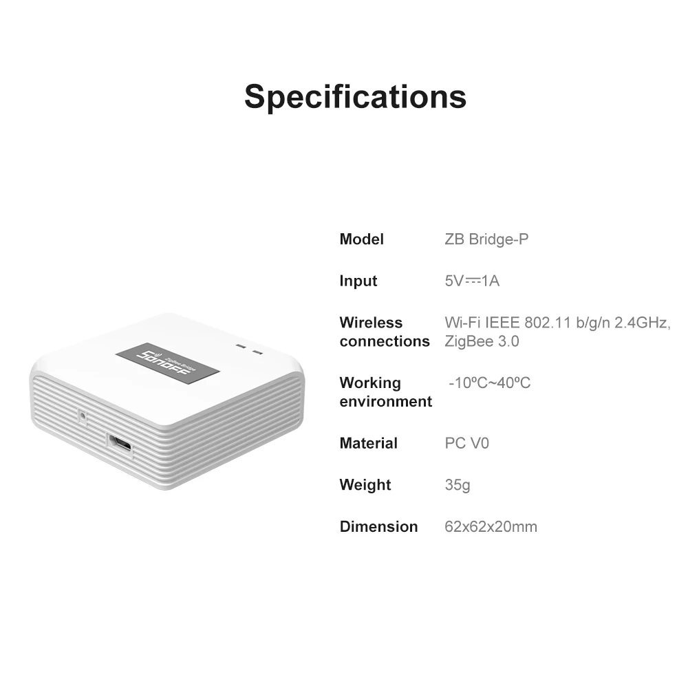 SONOFF Zigbee Bridge Pro Smart Home Zigbee Bridge Gateway Bridge Hub 128 Zigbee Devices Wi-Fi & Zigbee Dual-protocol Support