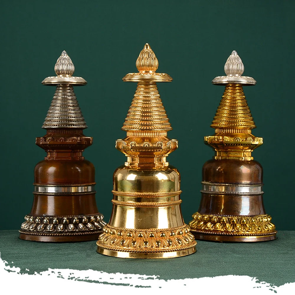 Copper Buddhist Pagoda Ornament, Tibetan Buddhism Gadang Tower, Gilded Silver Offering Buddha Bodhi Pagoda, Buddha's Offerings
