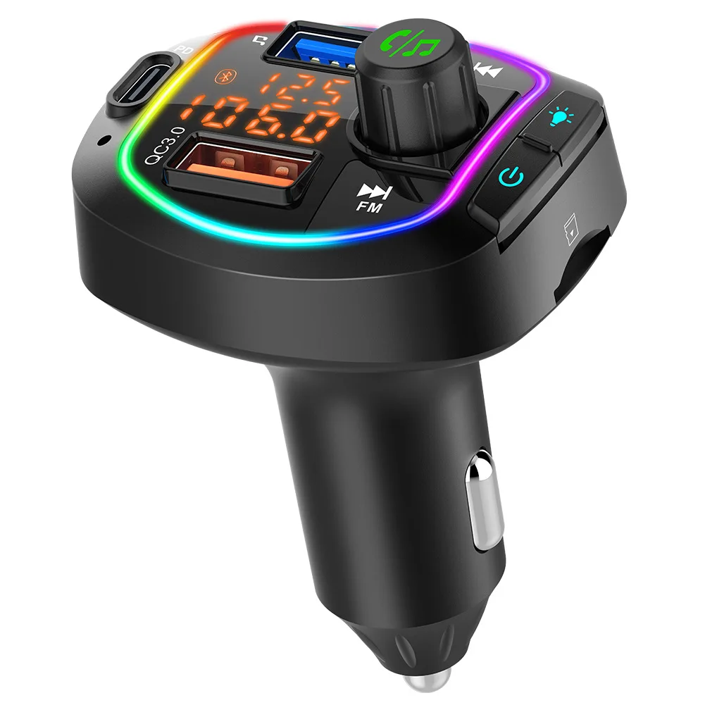 BC66 PD/QC3.0 Dual Fast Charge + Dual Display + Ambient Light Car MP3 Player Bluetooth Receiver