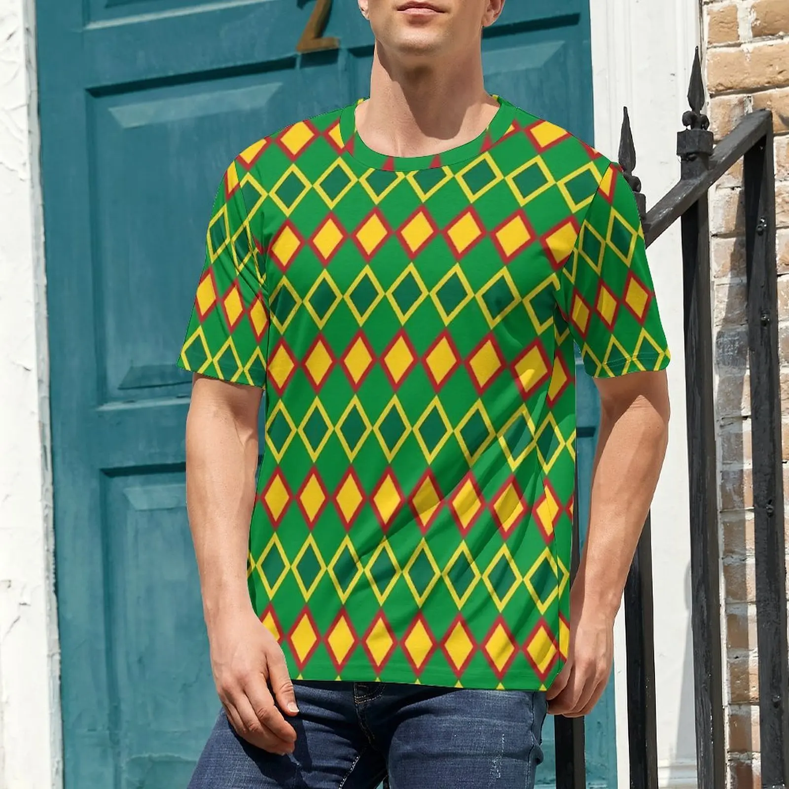 AWest African Diamond Print T Shirt For Men Design O Neck T-Shirts Summer Harajuku Tops Short Sleeve Awesome Oversized Tee Shirt