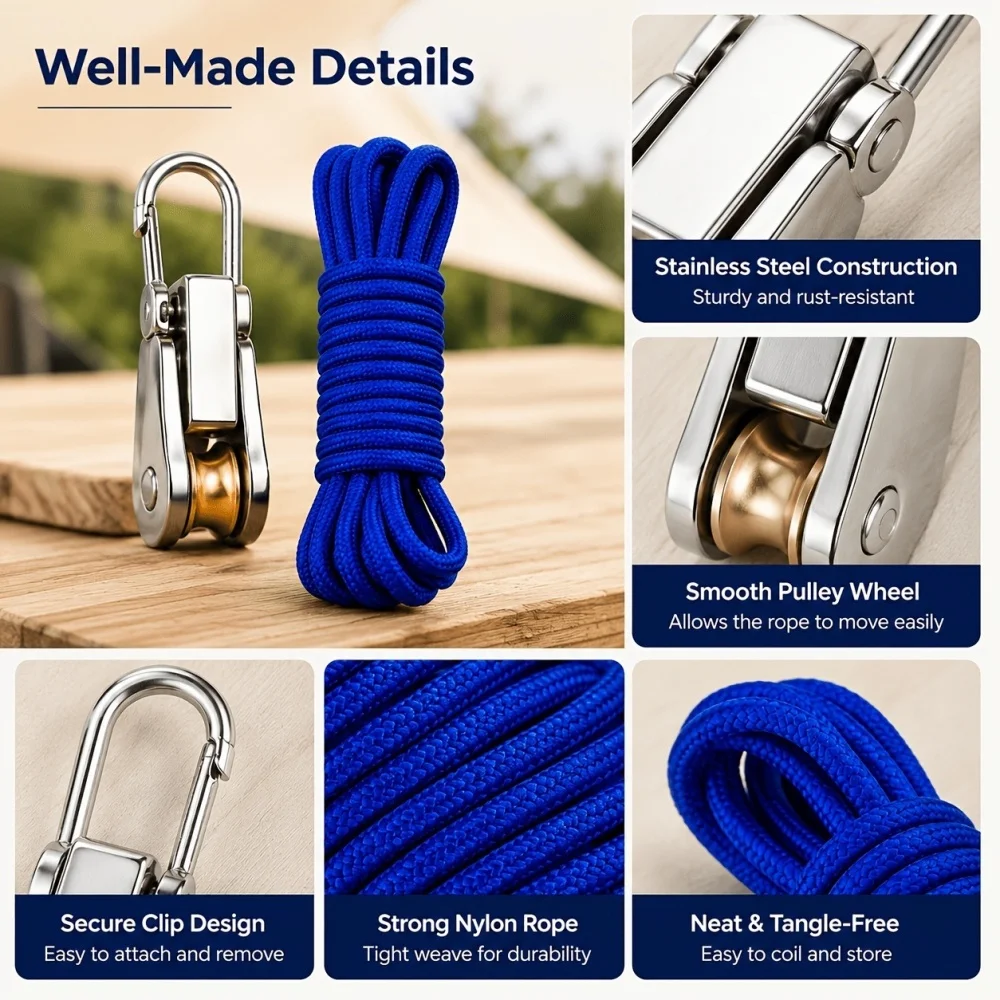 2pcs Rope Set with Roller Tensioners, Featuring Locking Buckles for Secure Bundling, Ideal for Camping, Boating, and Outdoor