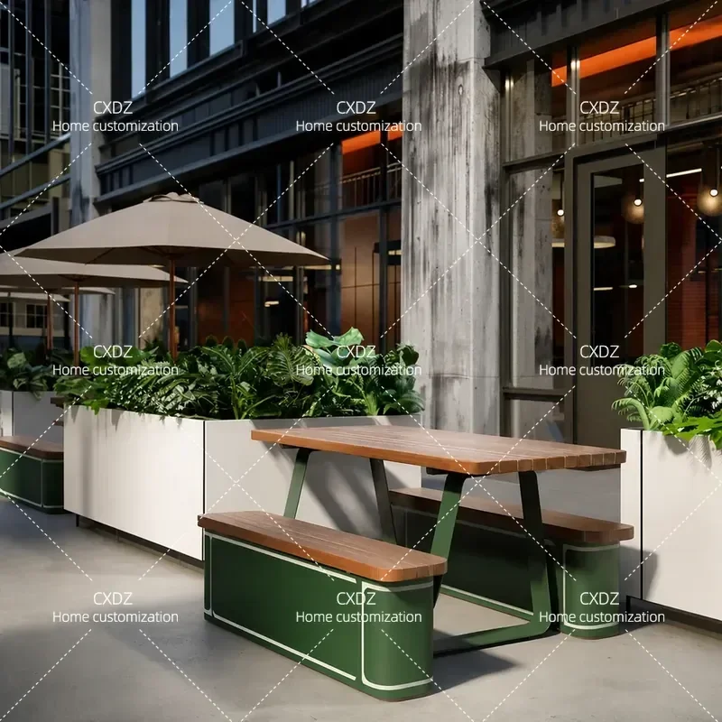 Outdoor Table and Chair Set Plastic Wood Leisure Stool for Cafe Milk Tea Shop Courtyard Garden Patio Rest Seating Furniture