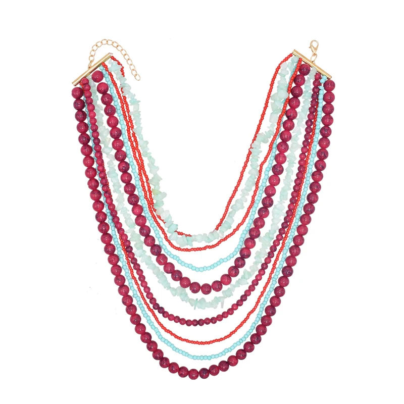 Multilayer Beads Women Necklace Acrylic Bohemian Ethnic Party Wedding Charms Necklace African Statement Necklace Feminina