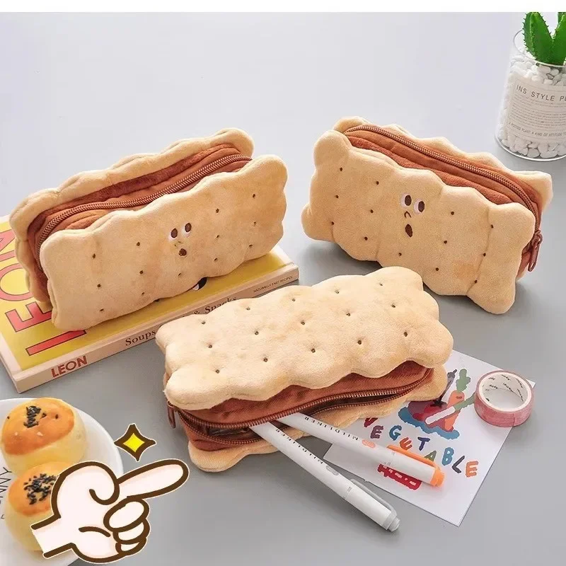 Sandwich Biscuit Modeling Pencil Case Student Portable Plush Sand Sculpture Creative Large-capacity Stationery Bag Storage Bag