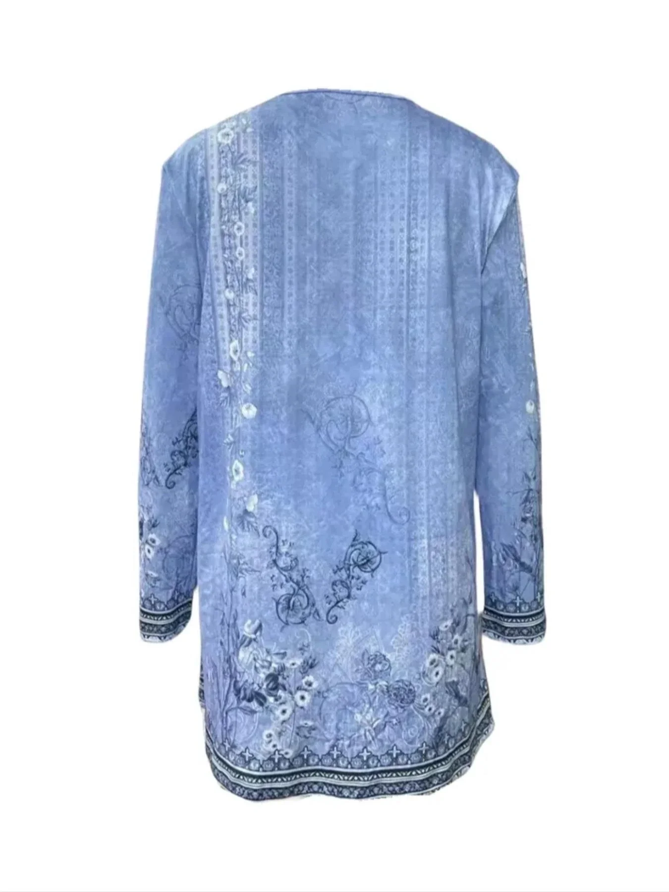 1XL-5XL Plus Size Casual Ethnic Style Printed Long Sleeve Cardigan Fashion and Versatile Irregular Hem Long Sleeved Cardigan