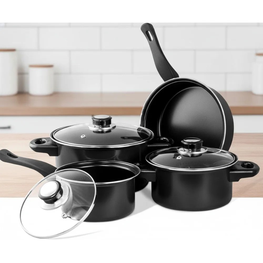 

Набор посуды из углеродистой стали с антипригарным покрытием из 7 предметов, кастрюли и сковородки, которые можно мыть в посудомоечной машине, предметы первой необходимости для кухни с подогревом