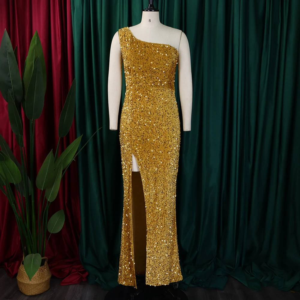 Nuovo rosso nero blu oro giallo vestito di paillettes donna sera partito Prom eleganti abiti da festa lunghi vestiti economici Club Costume donne