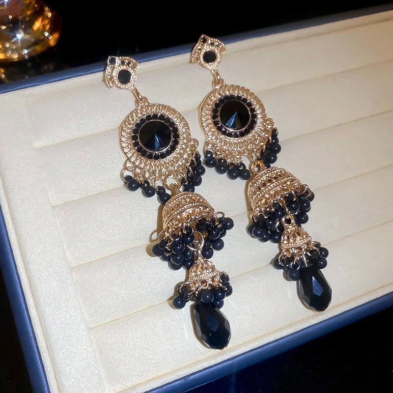 Women's Vintage Blue Water Drop Crystal Clip Earrings