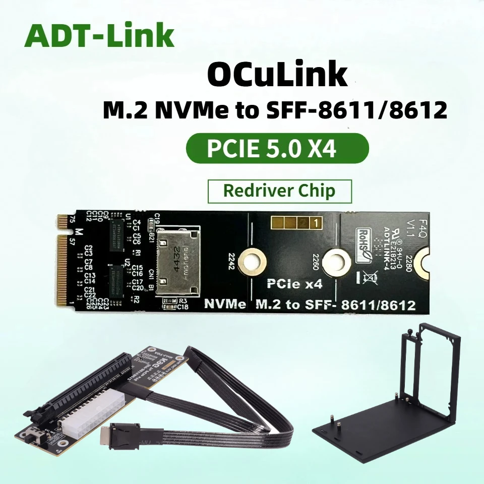 

PCIE 5.0 X4 External Graphics Card ATX GPU Dock Accessories M.2 Nvme To OCuLink SFF-8612 8611 Card Adapter ReDriver Chip Gen5 x4