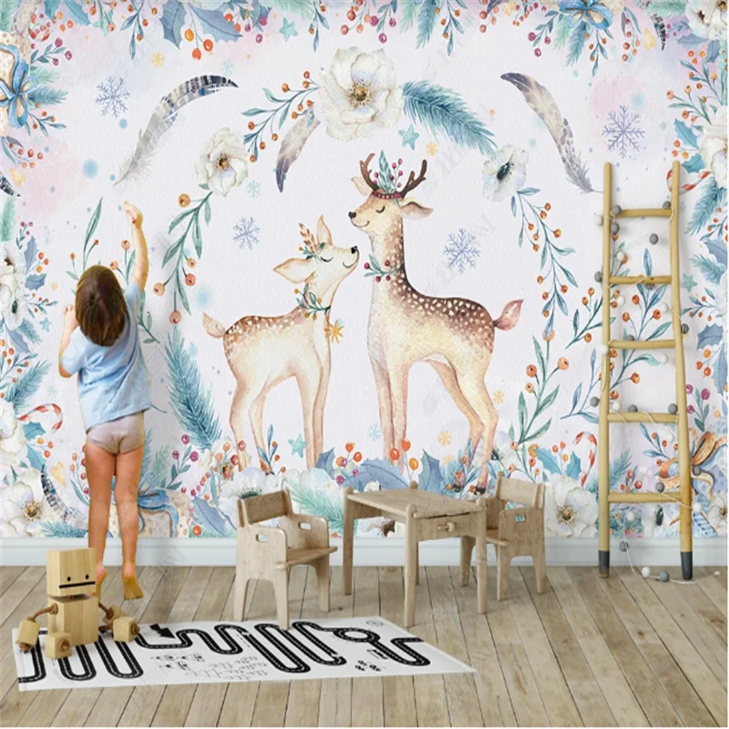 

Nordic Elk Mural Wallpaper For Kid's room Children's Room Background Wall Papers Home Decor Bedroom Wallpapers papel de parede