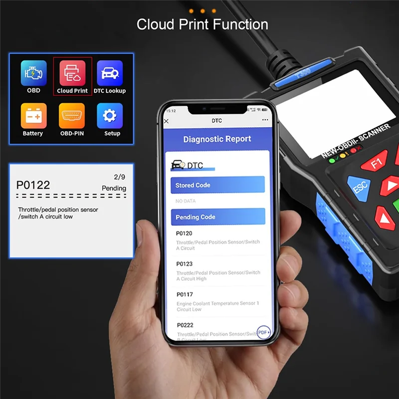 أداة تشخيص الماسح الضوئي T300 Obd2، جهاز اختبار بطارية السيارة للسيارات والشاحنات، فحص قارئ رمز المحرك، كاشف أخطاء السيارة #3