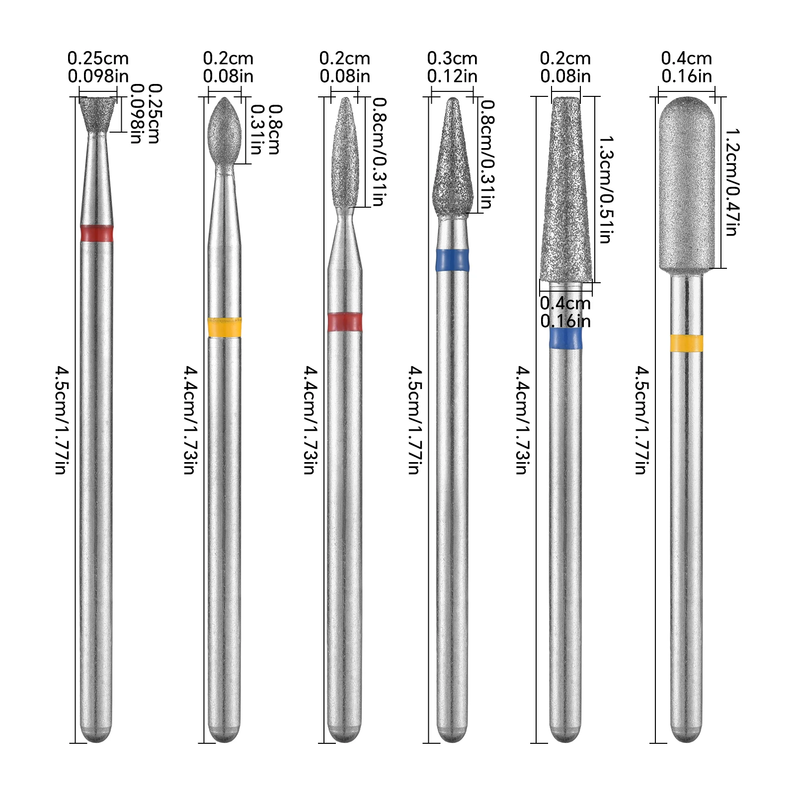 6Pcs Diamond Nail Dill Bits Manicure Pedicure Nail Dill Bit Milling Cutter For Machine Nail Art Tools Accessories