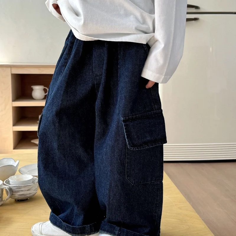 

Детские джинсы-комбинезоны весна-лето, новая модель, корейский стиль, повседневные, свободные, для мальчиков и девочек, универсальные, широкие штанины