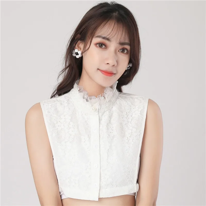 Chiffon Lace Fake Collar for Autumn Sweater Shirt High Stand Deatchable Collar Decoration Female Embroidery False Collar