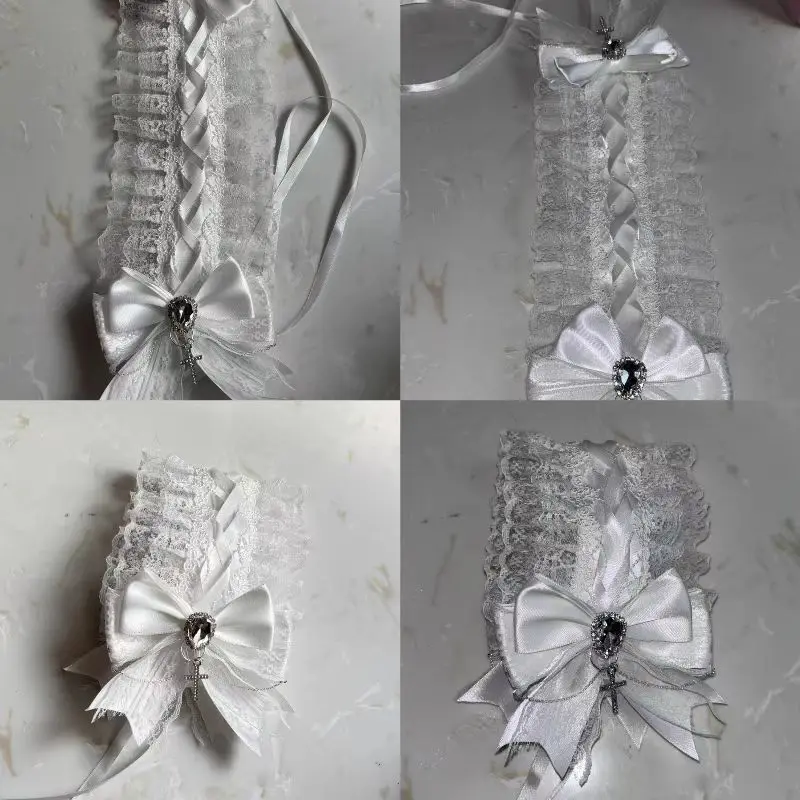 Y2K Girls Lace Headband Ornaments Vintage Black White Lace Bow Hairbands Lolita Maid Nakrycie głowy Fold Bow Eye Mask