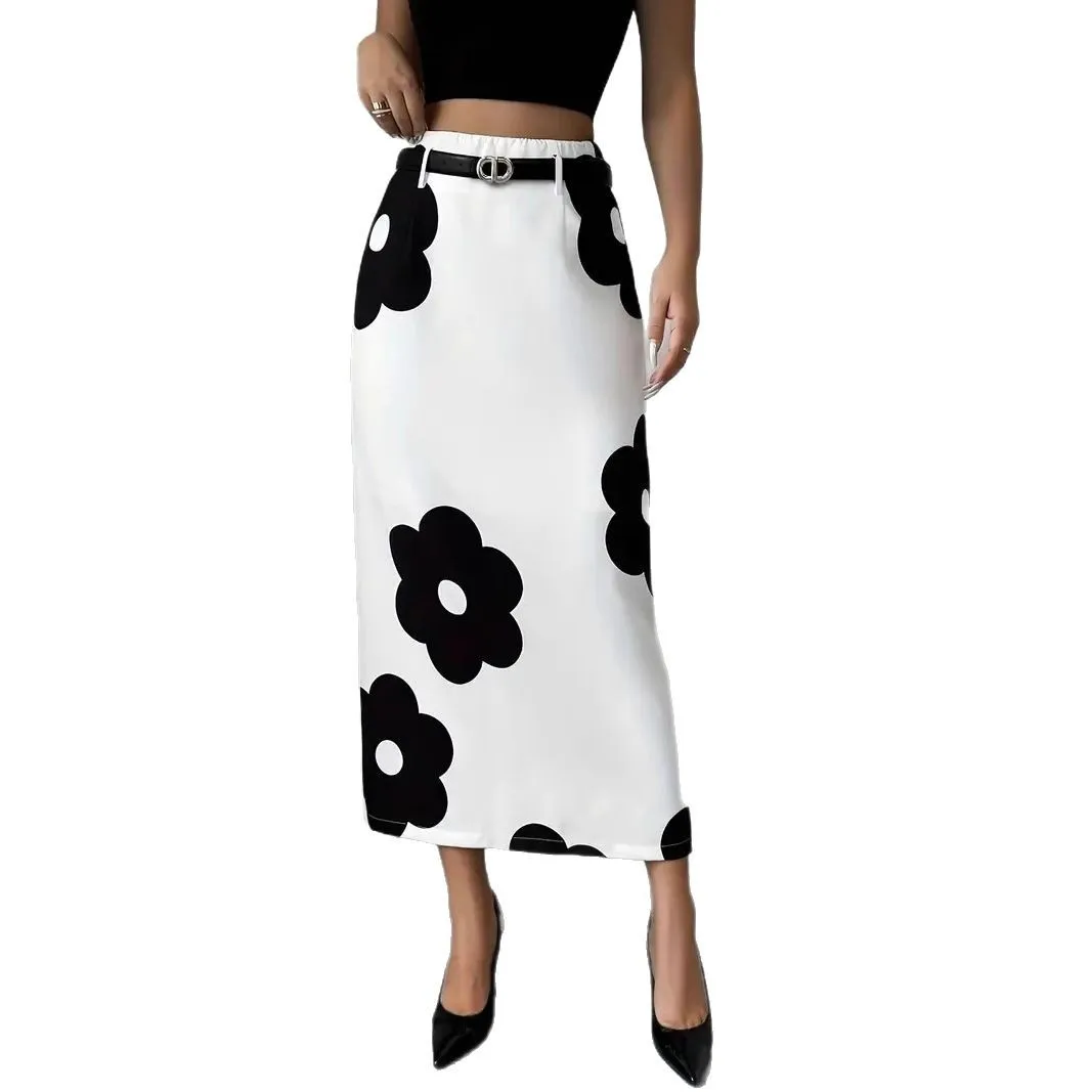 2025 New Women's Temperament Floral Print Skirt Fashionable and Versatile Without Belt Included