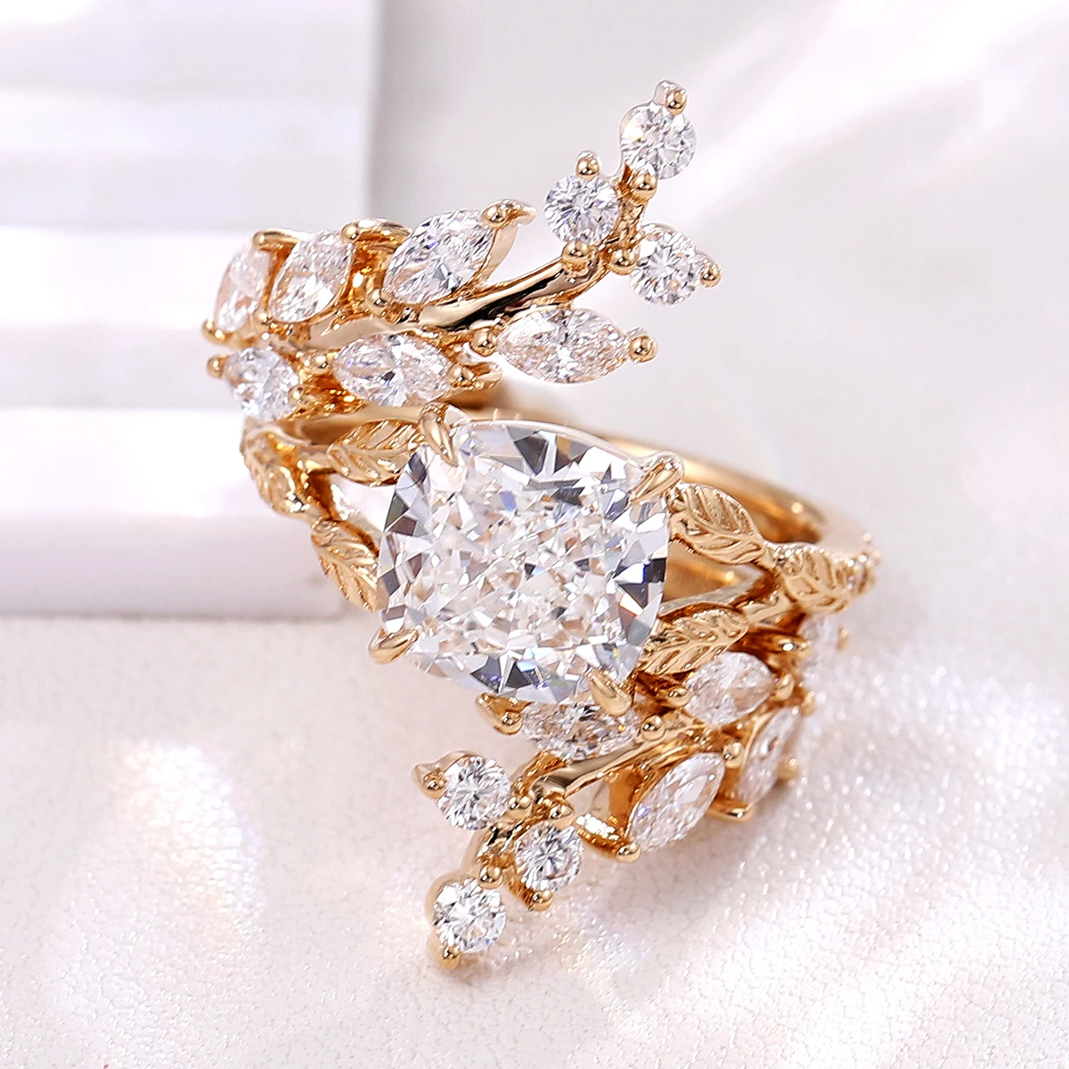 Provence Luxury vine Ring Set Women's Solid Gold Lab Diamonds Bridal Set party cocktail stack band with Stack Band Fine jewelry