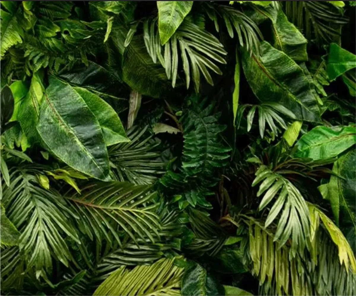 

Обои на заказ с изображением тропического леса Юго-Восточной Азии, зеленых листьев, пальм и банановых растений для декора дома.